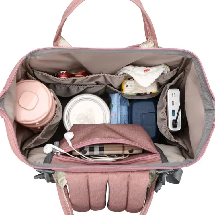 Multipurpose Baby Diapers Bag (Waterproof) With Portable Bed Peach - Momease - Image 6
