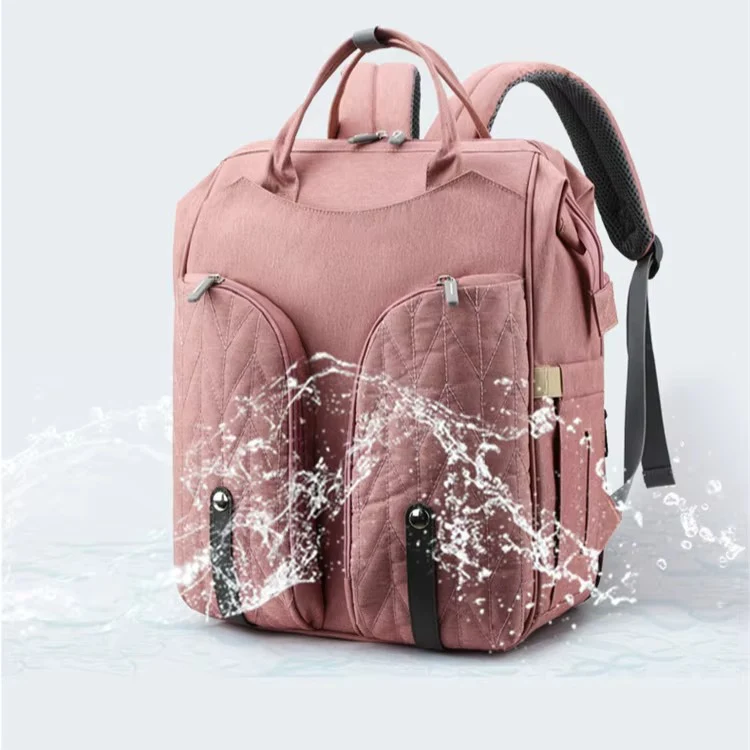 Multipurpose Baby Diapers Bag (Waterproof) With Portable Bed Peach - Momease - Image 7