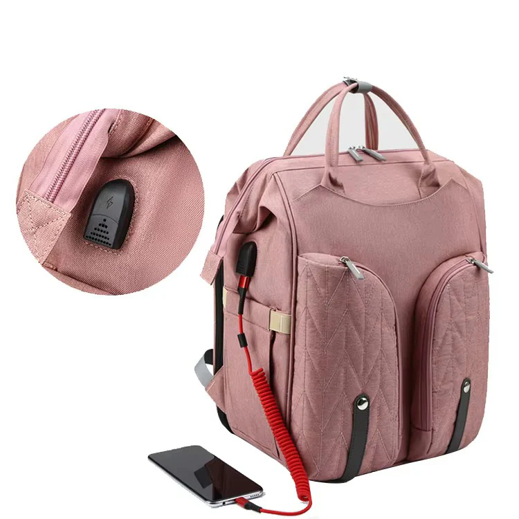 Multipurpose Baby Diapers Bag (Waterproof) With Portable Bed Peach - Momease - Image 8