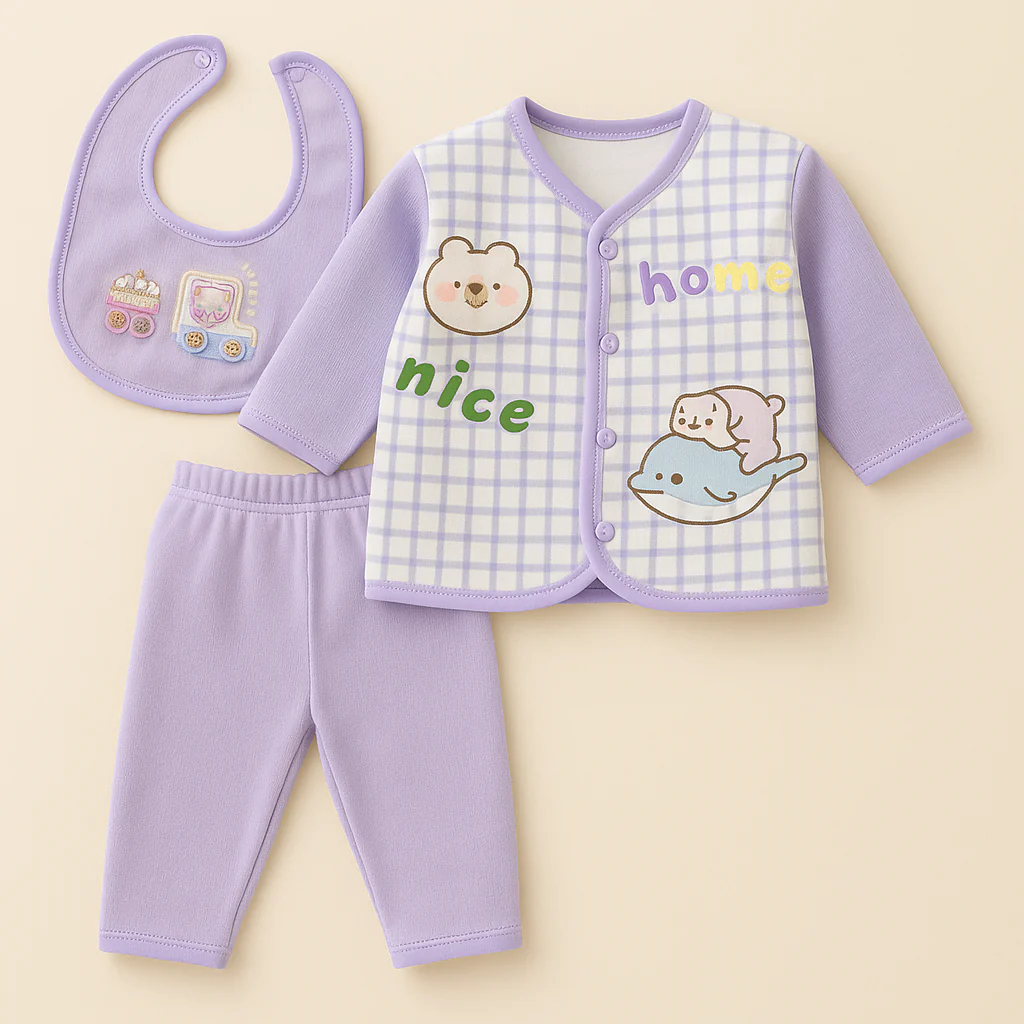 Newborn Baby 3Pcs Warm Gift Set Bear Purple - Sunshine