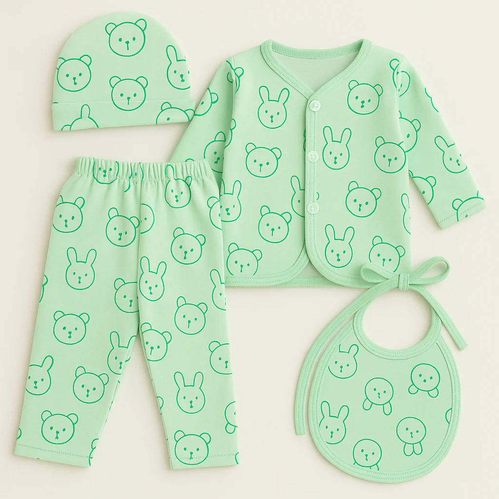 Newborn Baby 4Pcs Fleece Gift Set Bunny Green - Sunshine
