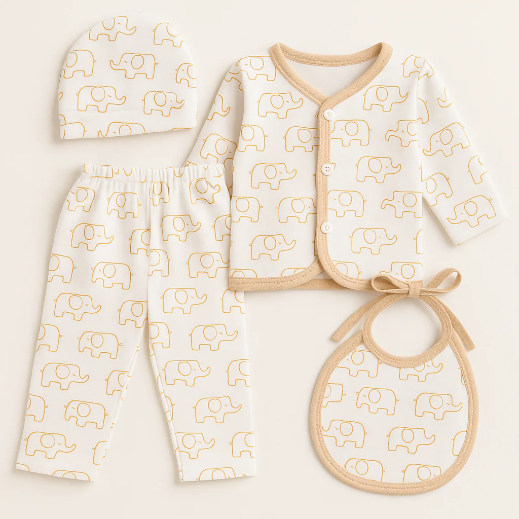 Newborn Baby 4Pcs Fleece Gift Set Elephants Beige - Sunshine