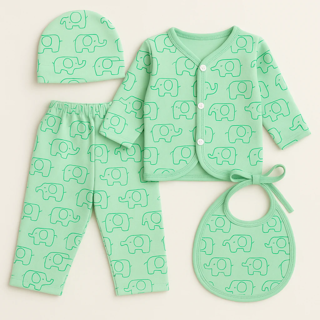 Newborn Baby 4Pcs Fleece Gift Set Elephants Green - Sunshine