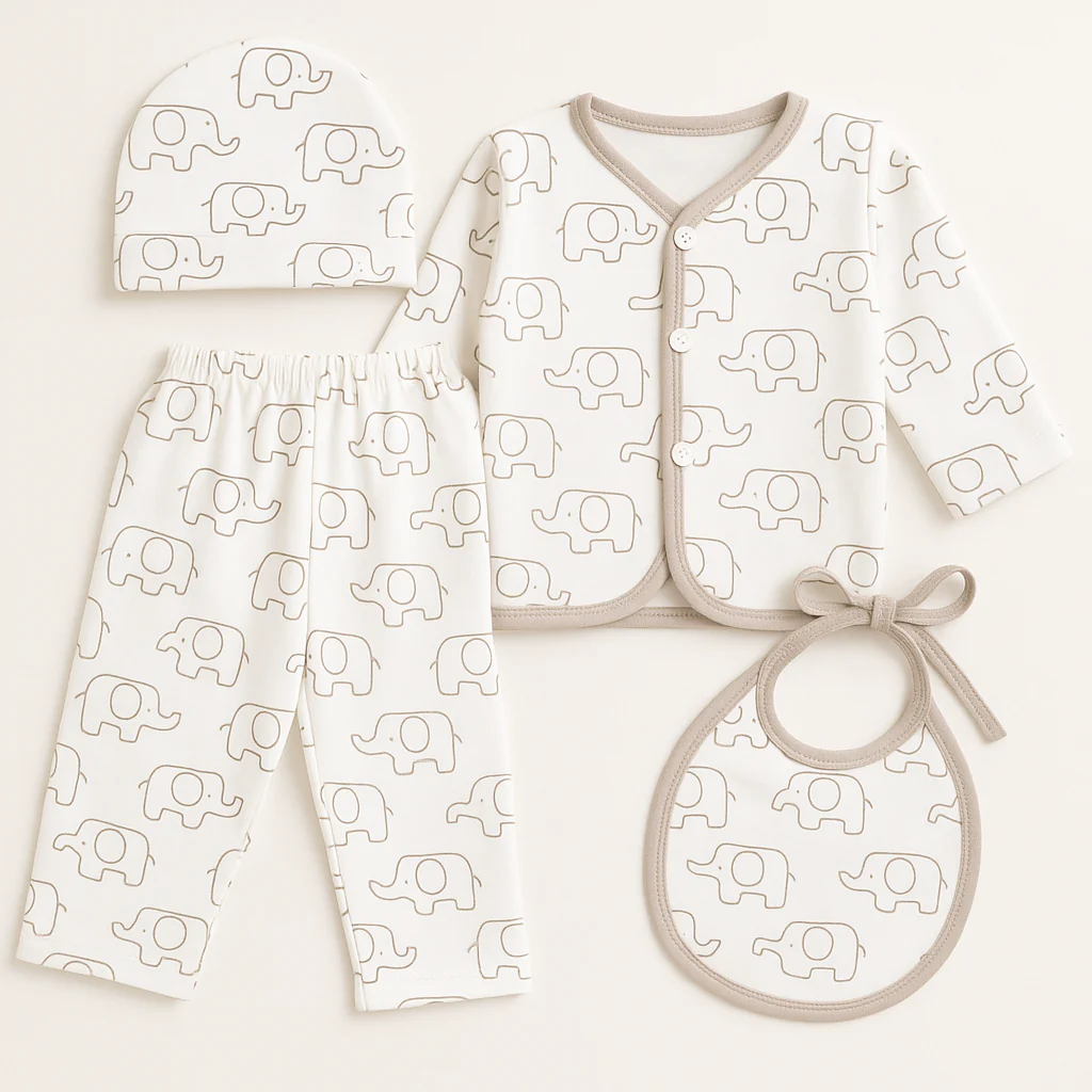 Newborn Baby 4Pcs Fleece Gift Set Elephants Grey - Sunshine