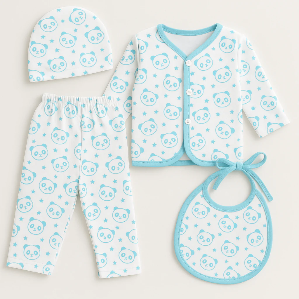 Newborn Baby 4Pcs Fleece Gift Set Panda Blue - Sunshine