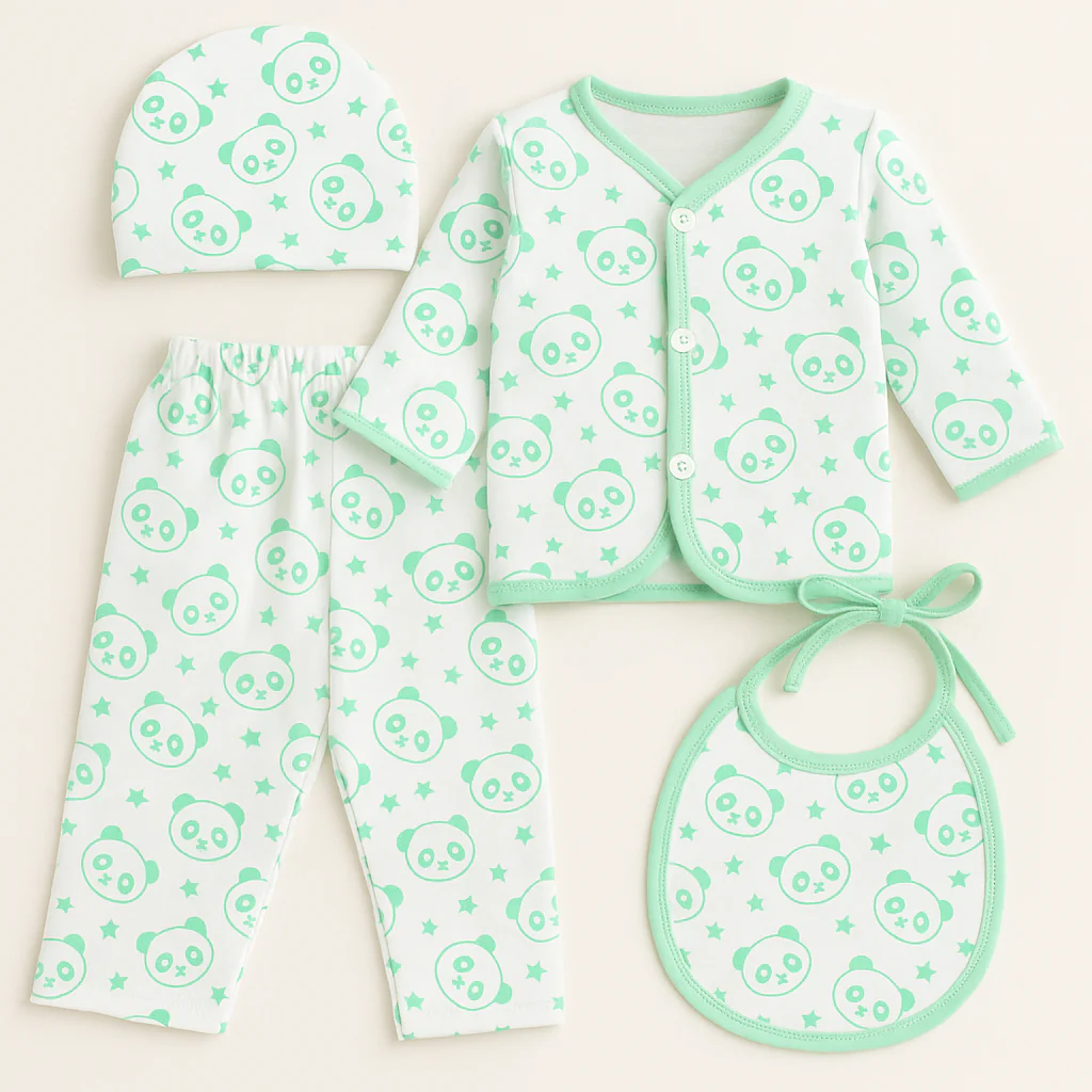 Newborn Baby 4Pcs Fleece Gift Set Panda Green - Sunshine