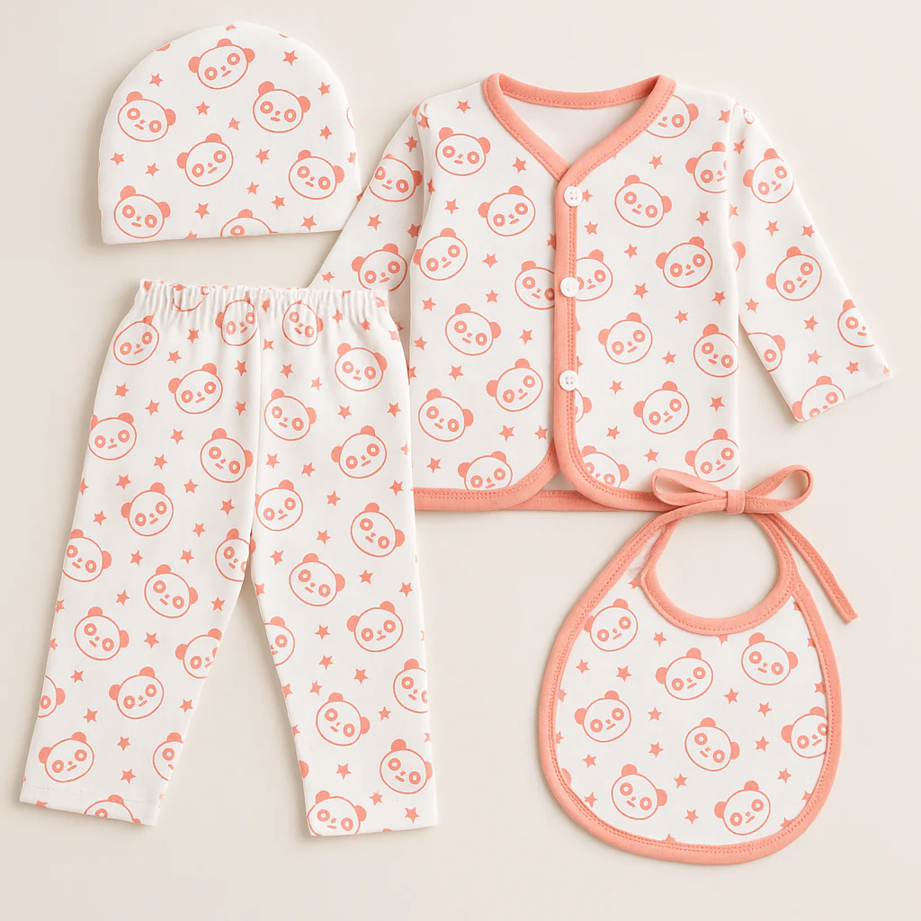 Newborn Baby 4Pcs Fleece Gift Set Panda Pink - Sunshine