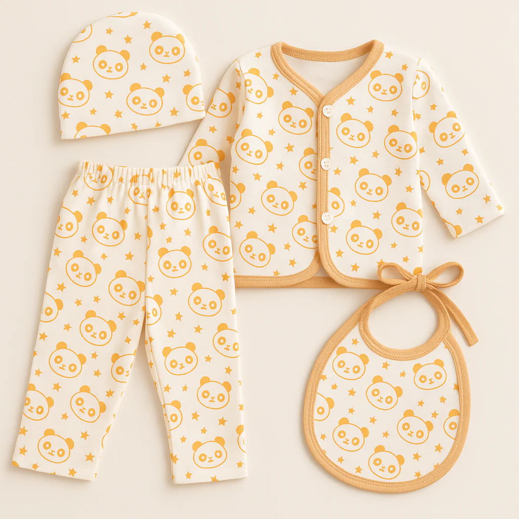 Newborn Baby 4Pcs Fleece Gift Set Pandas Yellow - Sunshine