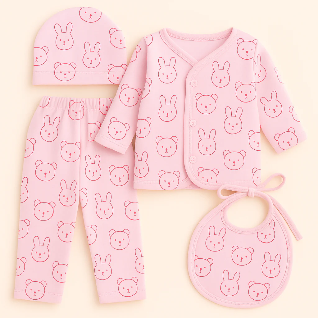 Newborn Baby 4Pcs Gift Set Full Sleeves Bunny Pink - Sunshine