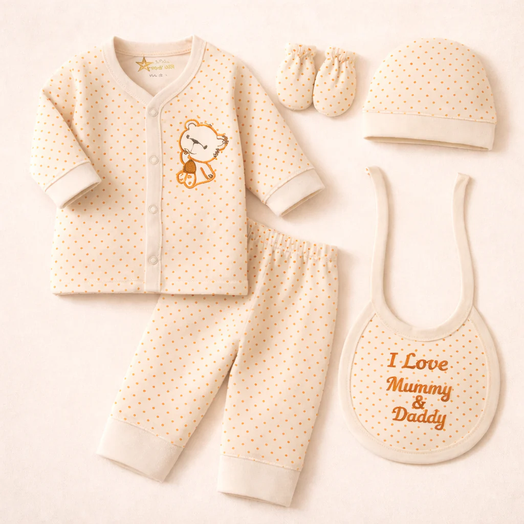 Newborn Baby 5Pcs Gift Set Polka Dots Orange - Sunshine