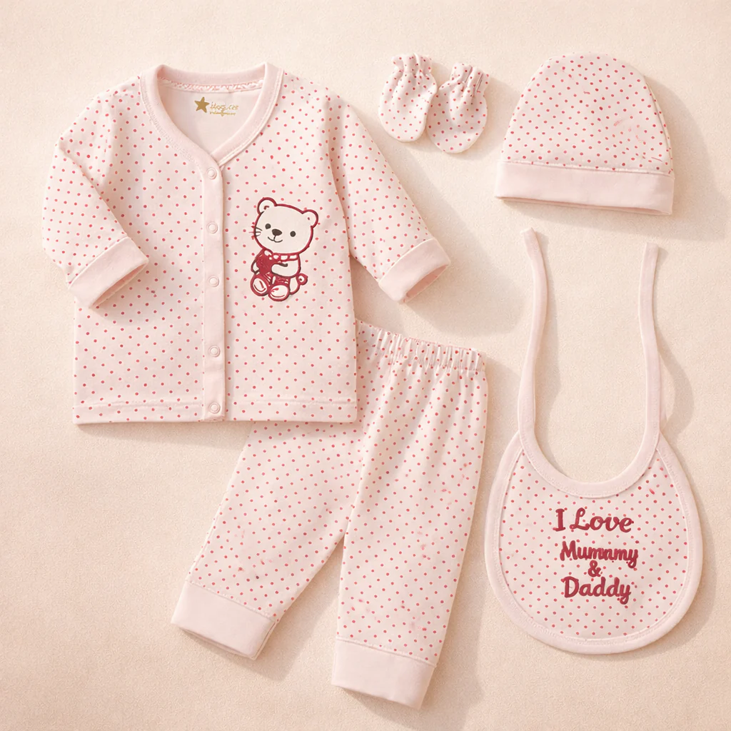 Newborn Baby 5Pcs Gift Set Polka Dots Pink - Sunshine