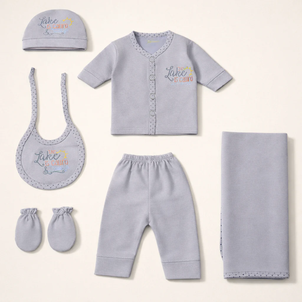 Newborn Baby 6Pcs Cotton Gift Set Lake Grey - Sunshine