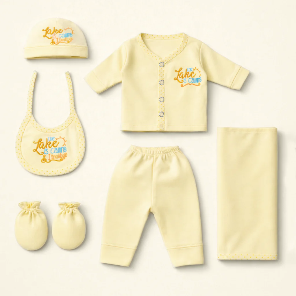 Newborn Baby 6Pcs Cotton Gift Set Lake Yellow - Sunshine