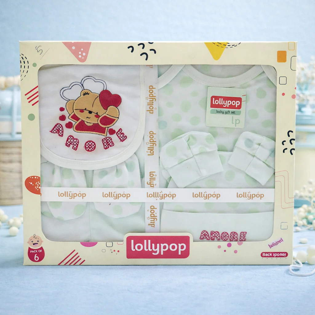 Newborn Baby 6Pcs Gift Set Bear Green - Sunshine - Image 3