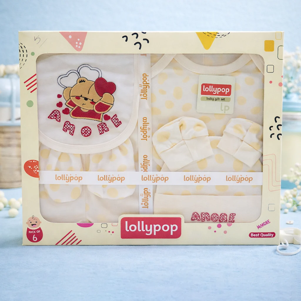 Newborn Baby 6Pcs Gift Set Bear Light Peach - Sunshine - Image 3