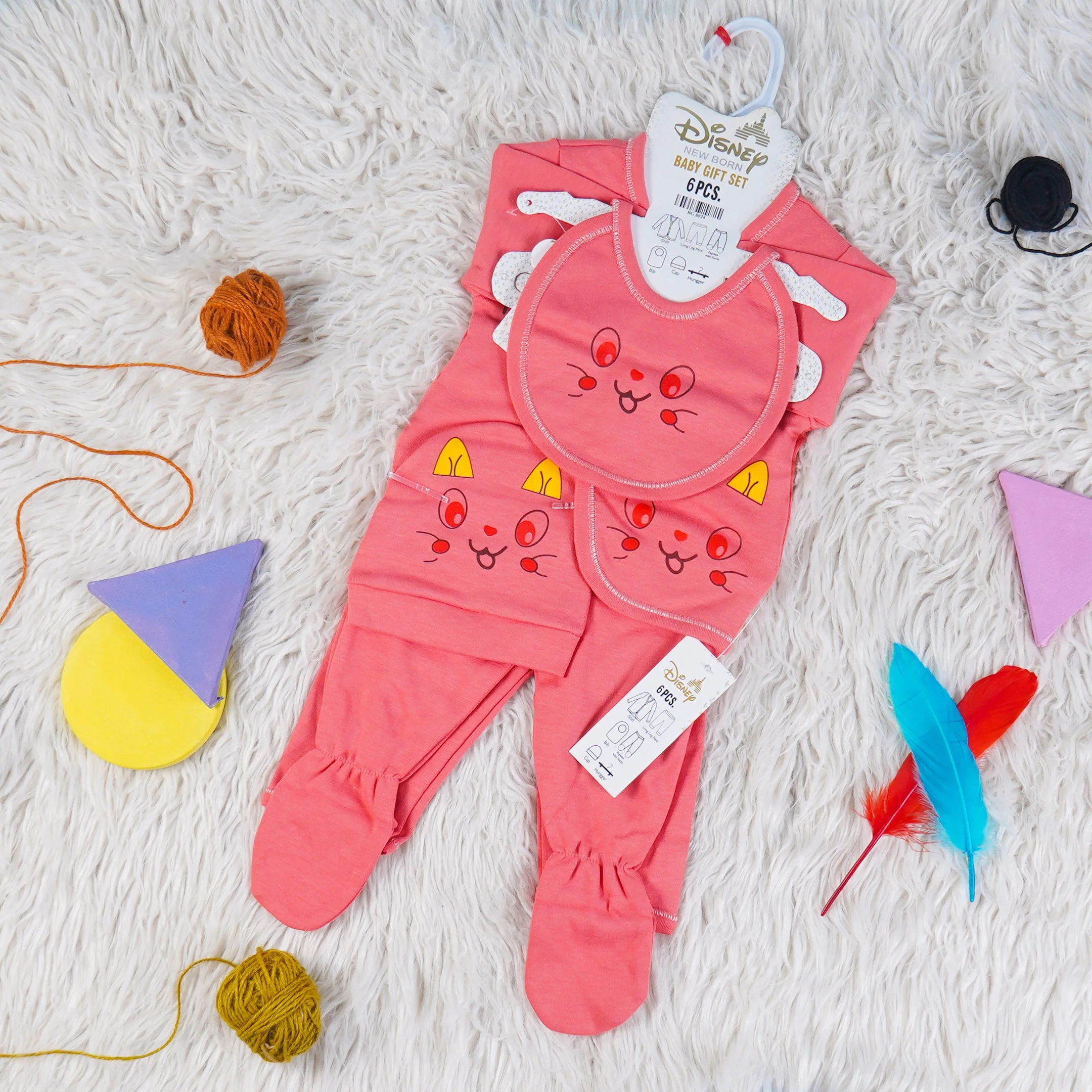 Newborn Baby 6Pcs Gift Set Cat Dark Peach - Oolaa