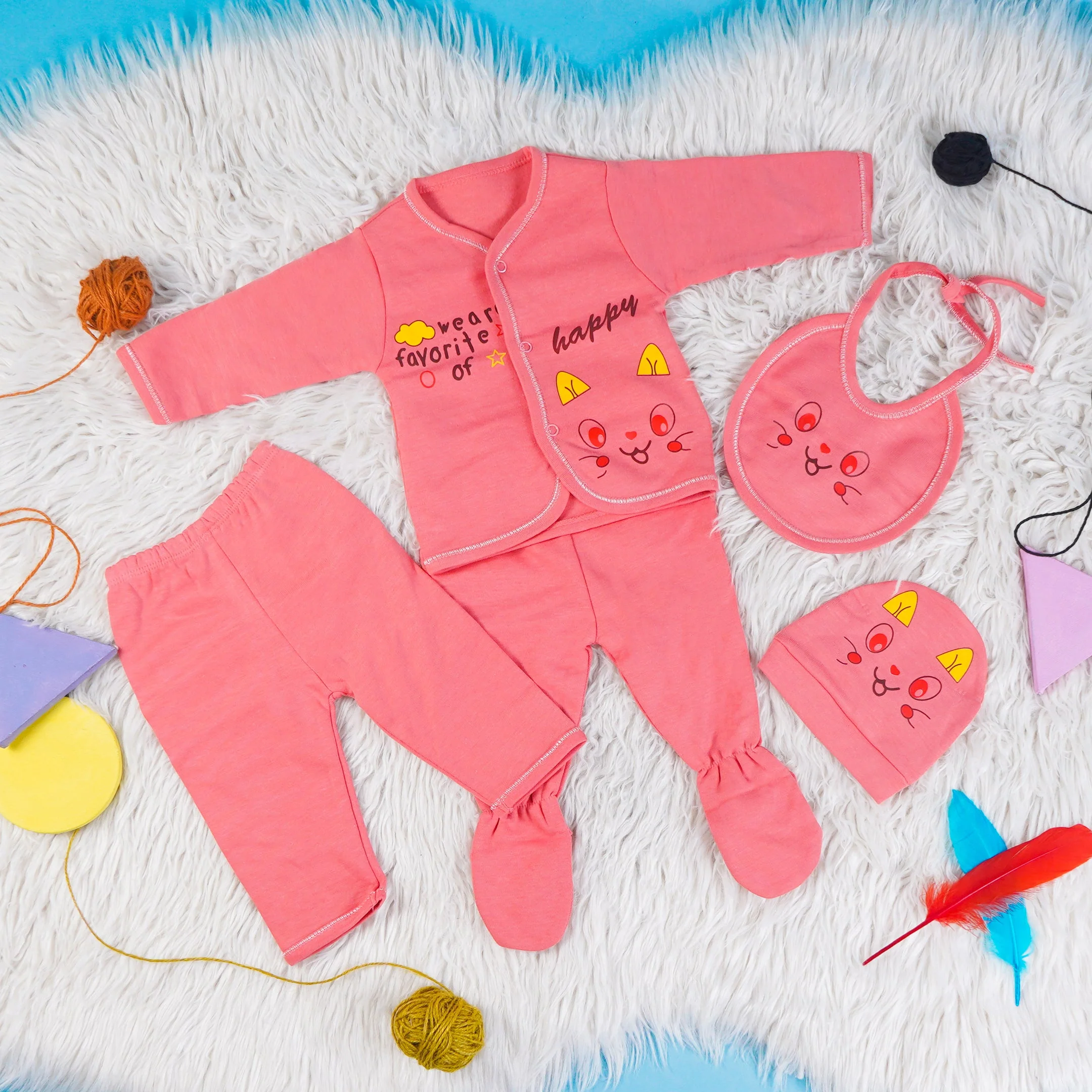 Newborn Baby 6Pcs Gift Set Cat Dark Peach - Oolaa - Image 2