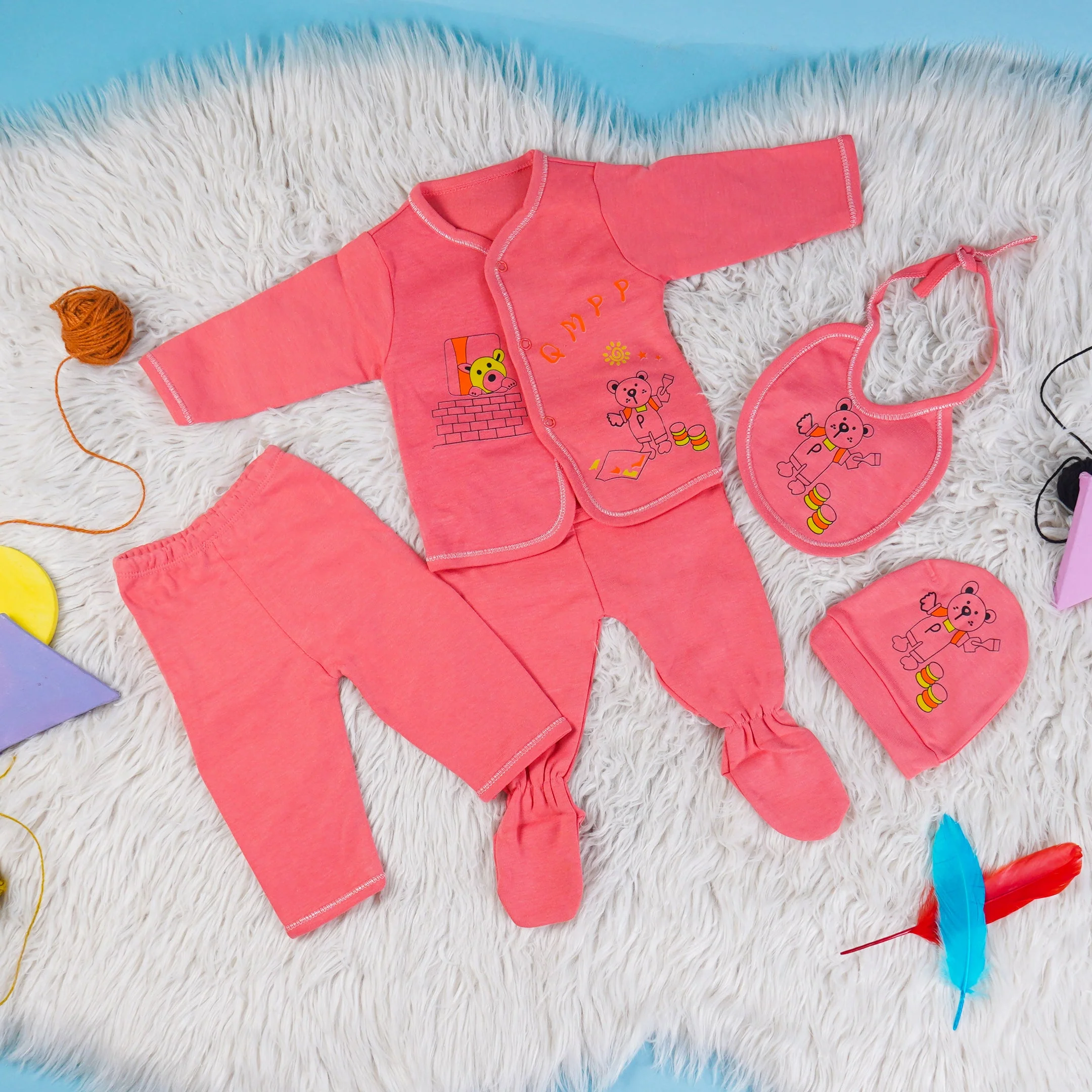 Newborn Baby 6Pcs Gift Set Painter Bear Dark Peach - Oolaa - Image 2