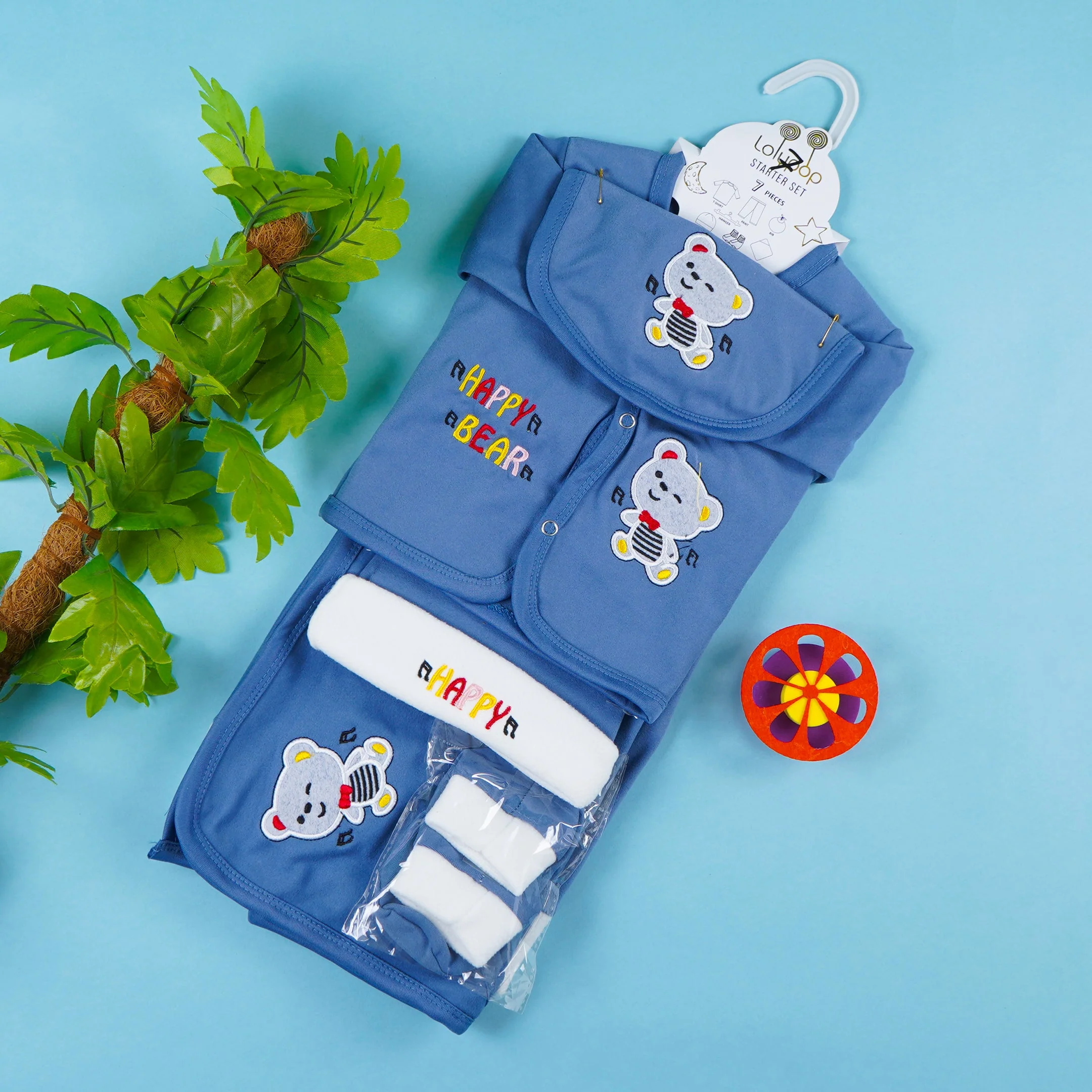 Newborn Baby 7Pcs Fleece Gift Set Bear Dark Blue - Sunshine