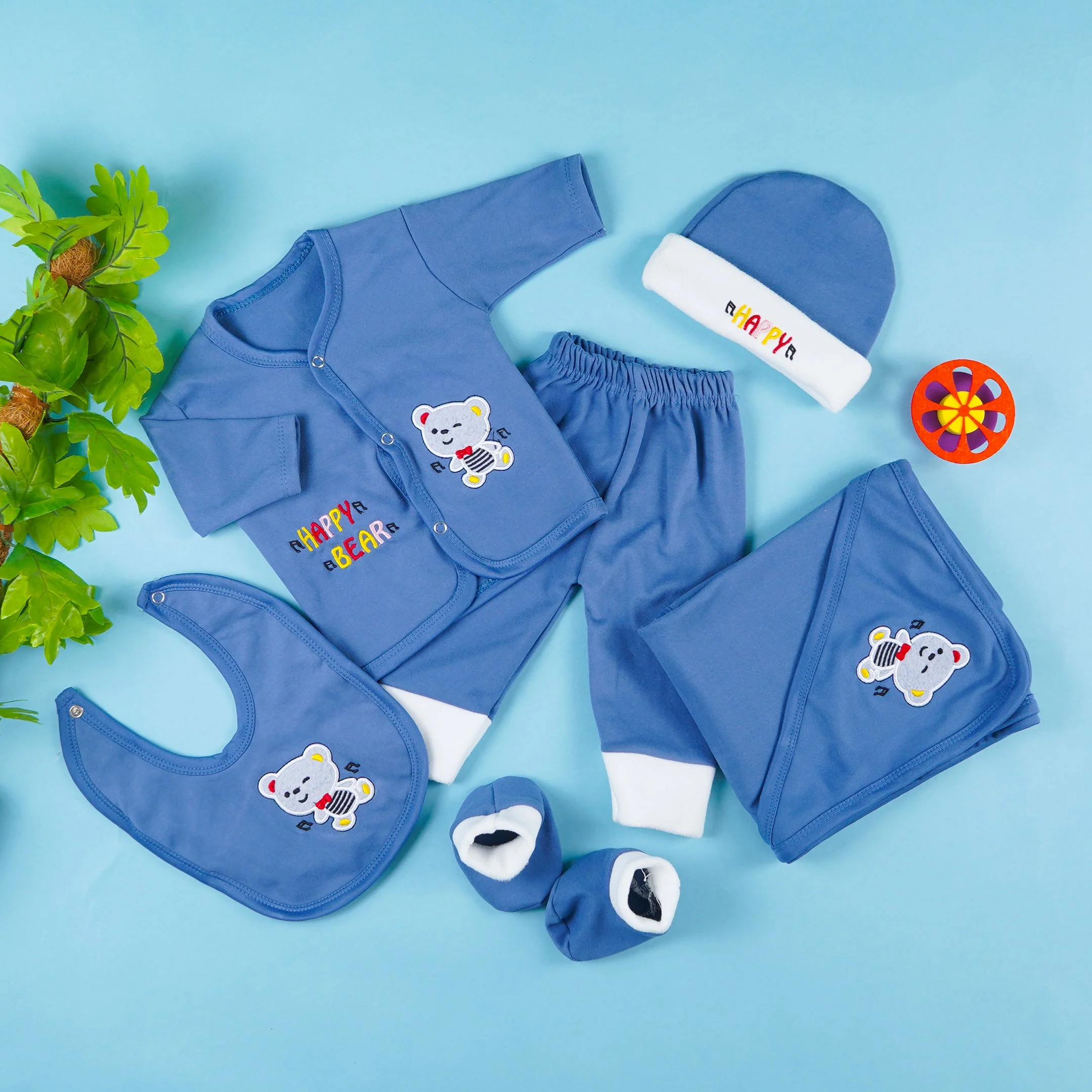 Newborn Baby 7Pcs Fleece Gift Set Bear Dark Blue - Sunshine - Image 2
