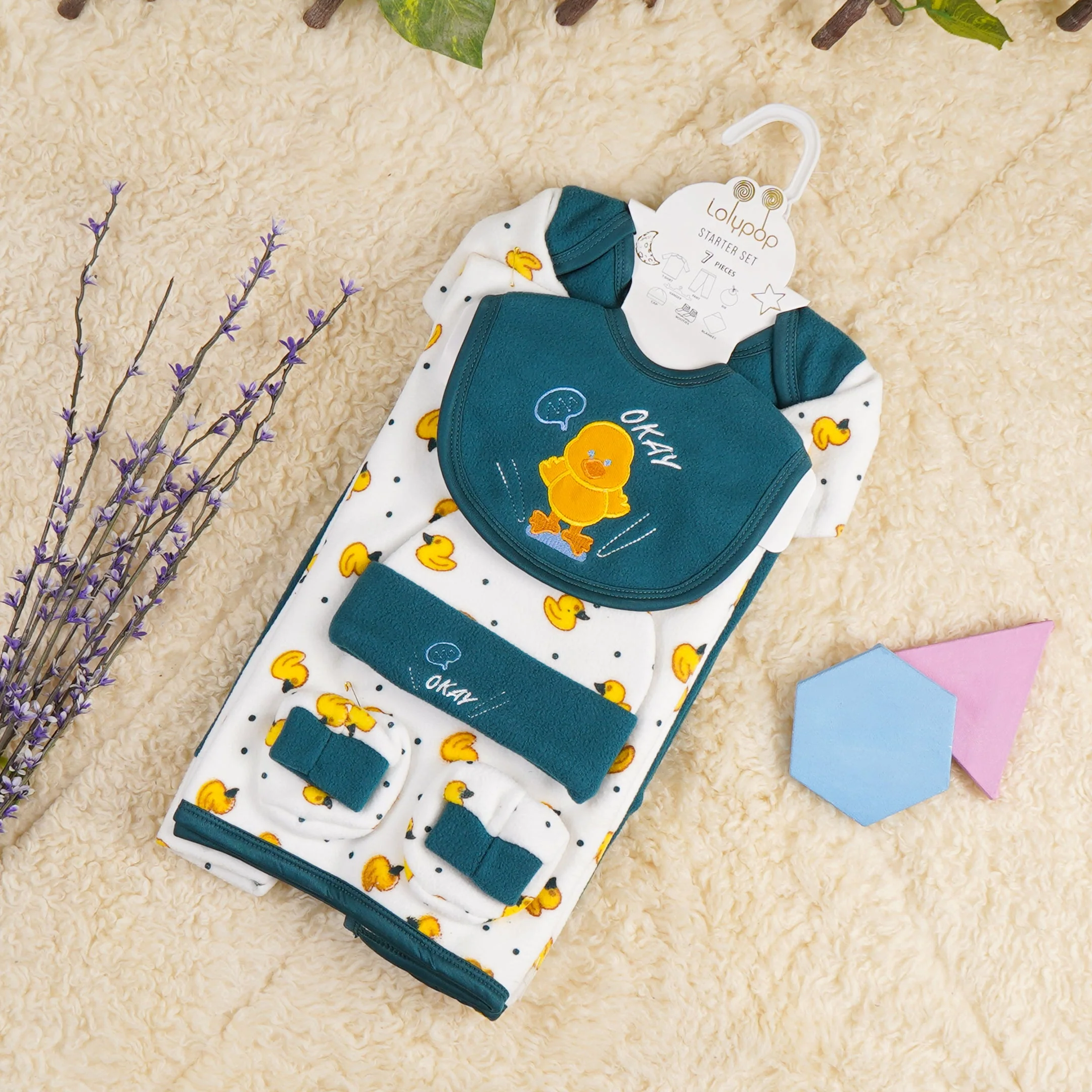 Newborn Baby 7Pcs Fleece Gift Set Chicks Green - Sunshine