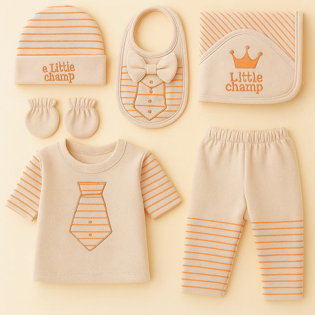 Newborn Baby 7Pcs Gift Set Little Champ Peach - Sunshine