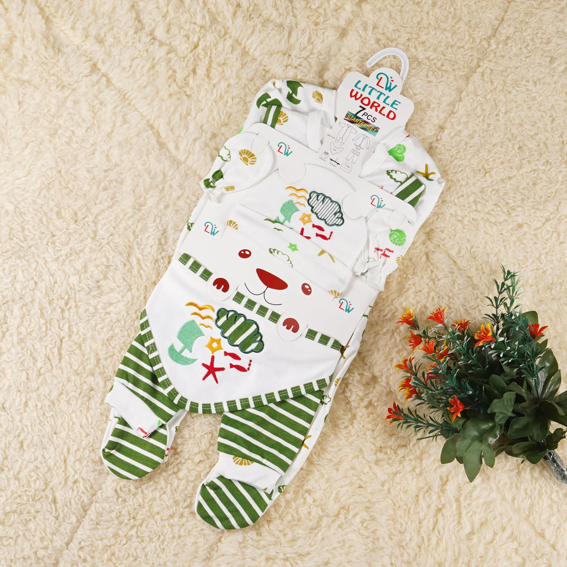 Newborn Baby 7Pcs Gift Set Star Fish & Birds Green - Oolaa