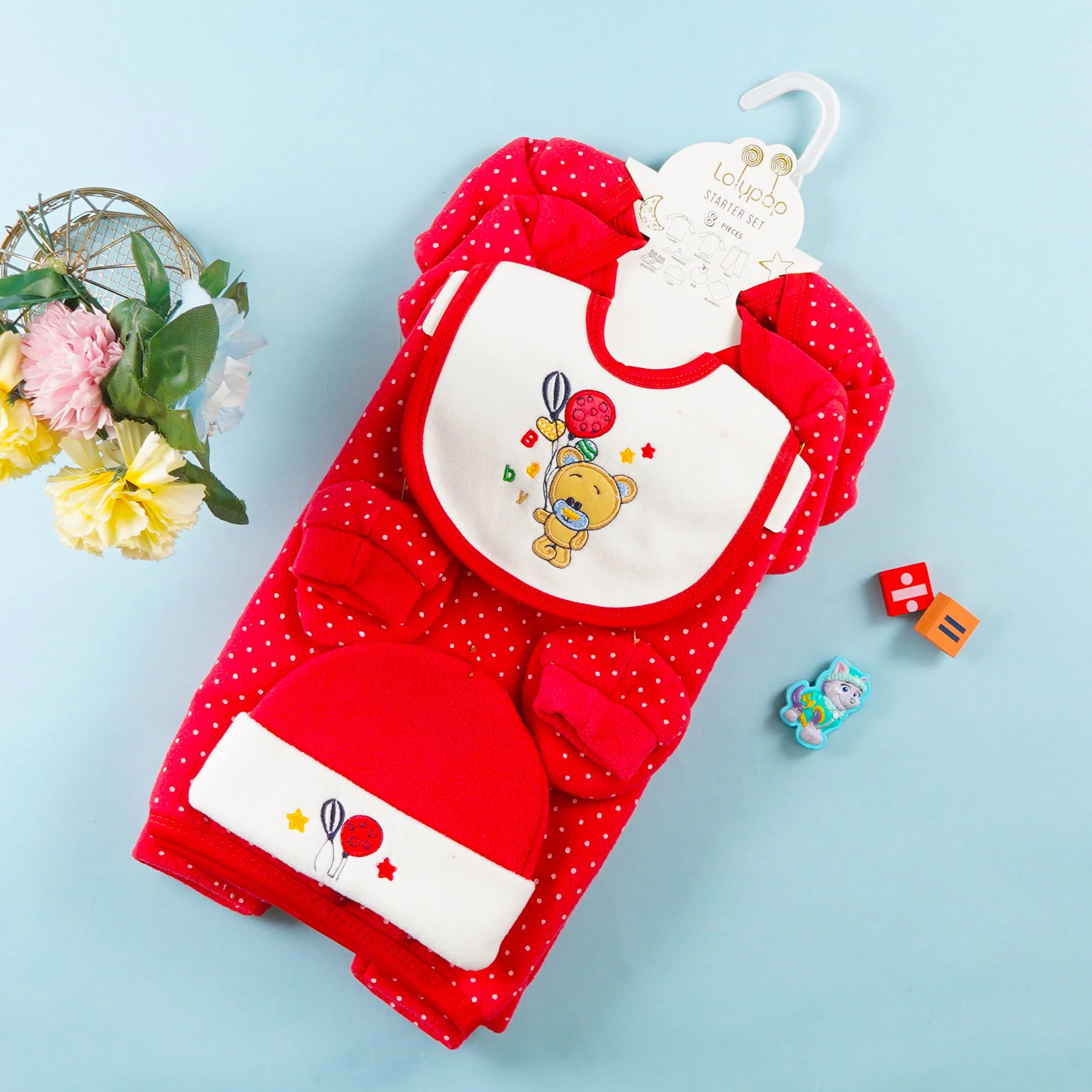 Newborn Baby 8Pcs Fleece Gift Set Bear & Balloons Red - Sunshine