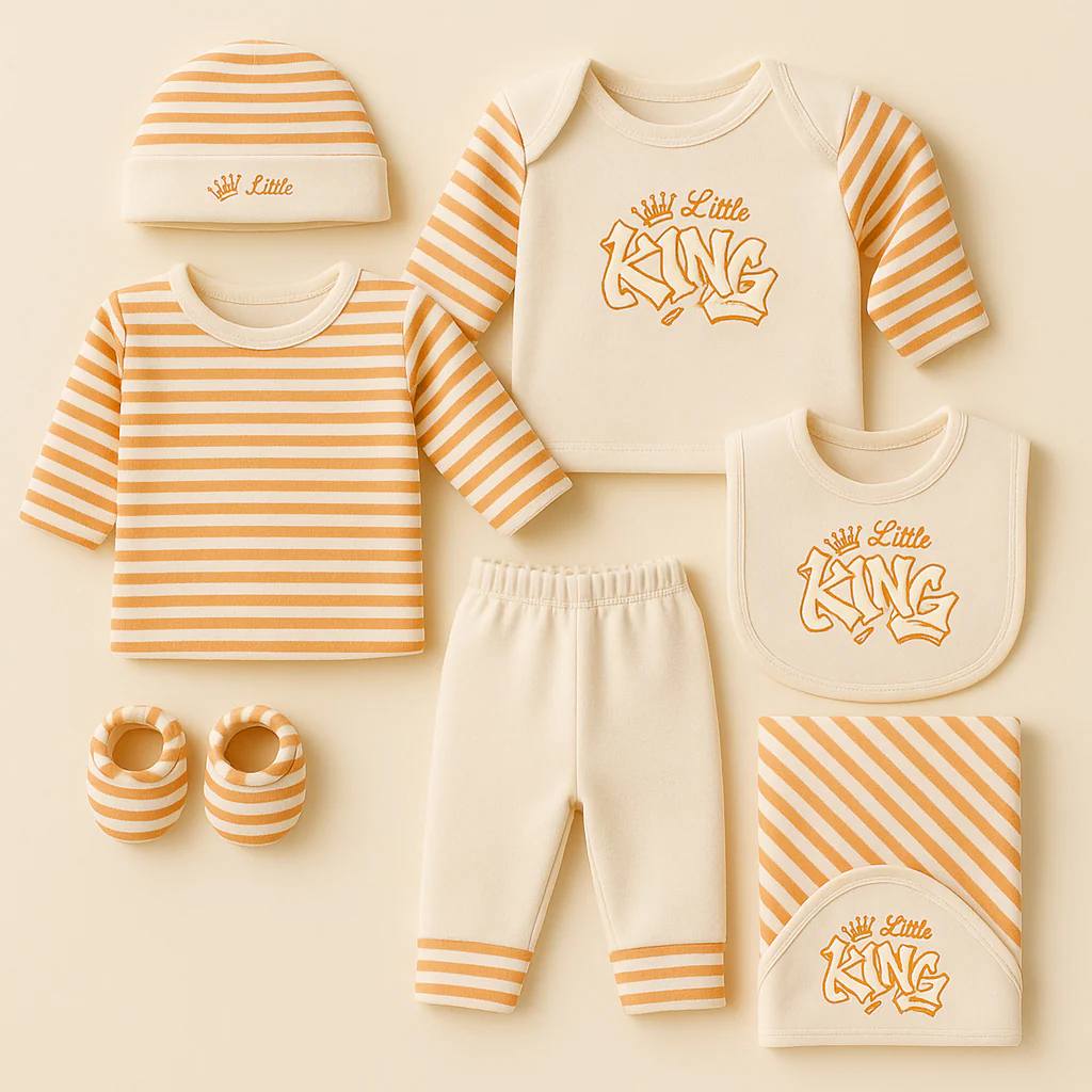 Newborn Baby 8Pcs Fleece Gift Set Little King Brown - Sunshine