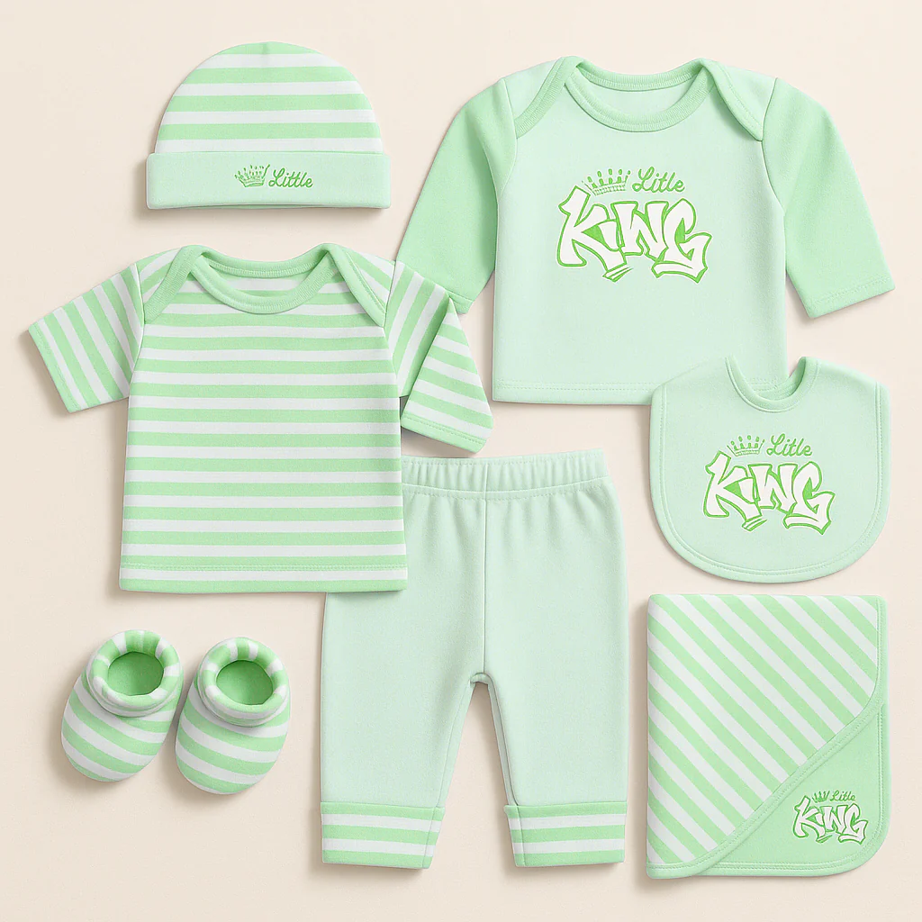 Newborn Baby 8Pcs Fleece Gift Set Little King Green - Sunshine