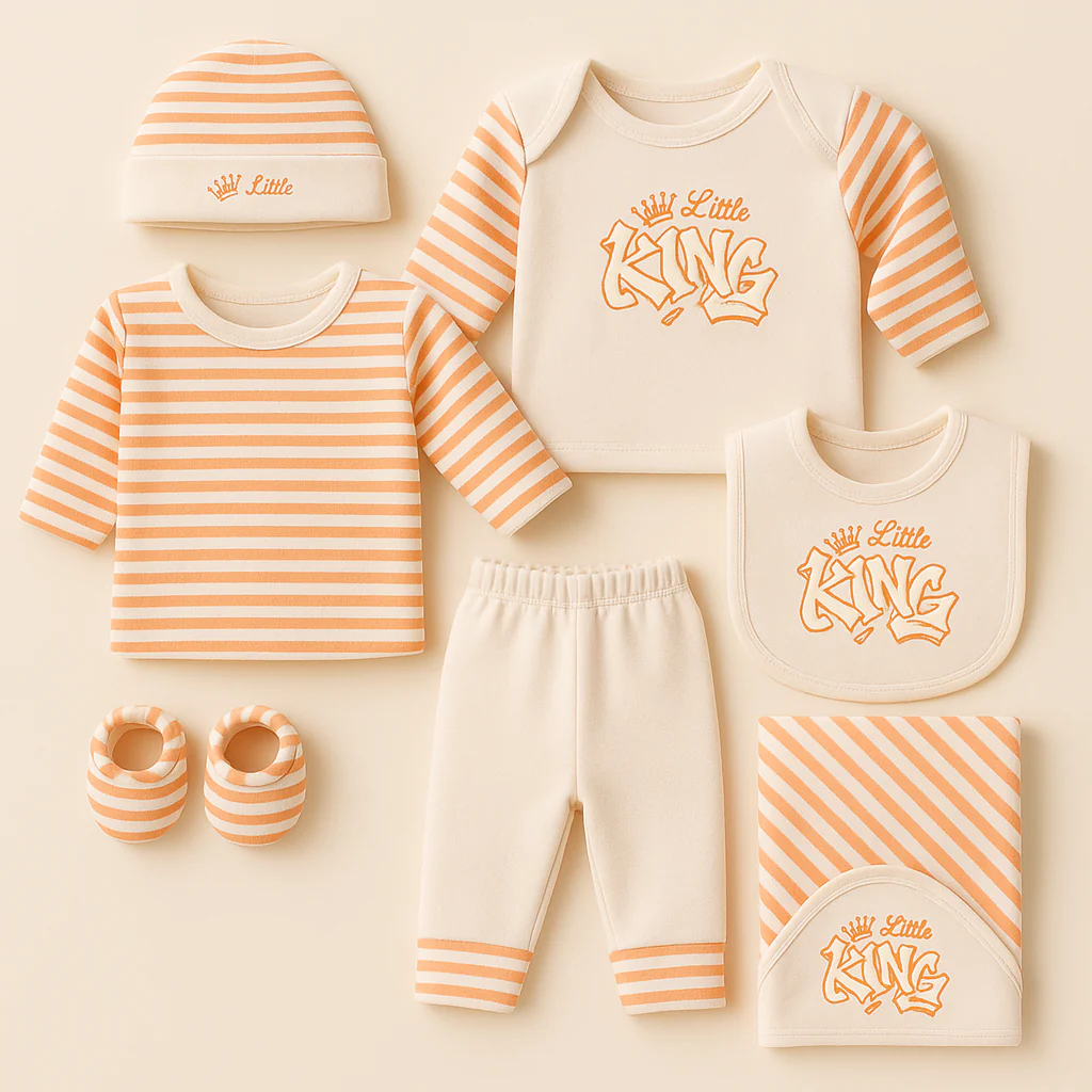 Newborn Baby 8Pcs Fleece Gift Set Little King Orange - Sunshine
