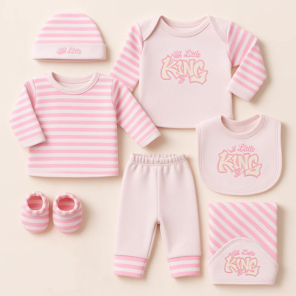 Newborn Baby 8Pcs Fleece Gift Set Little King Pink - Sunshine