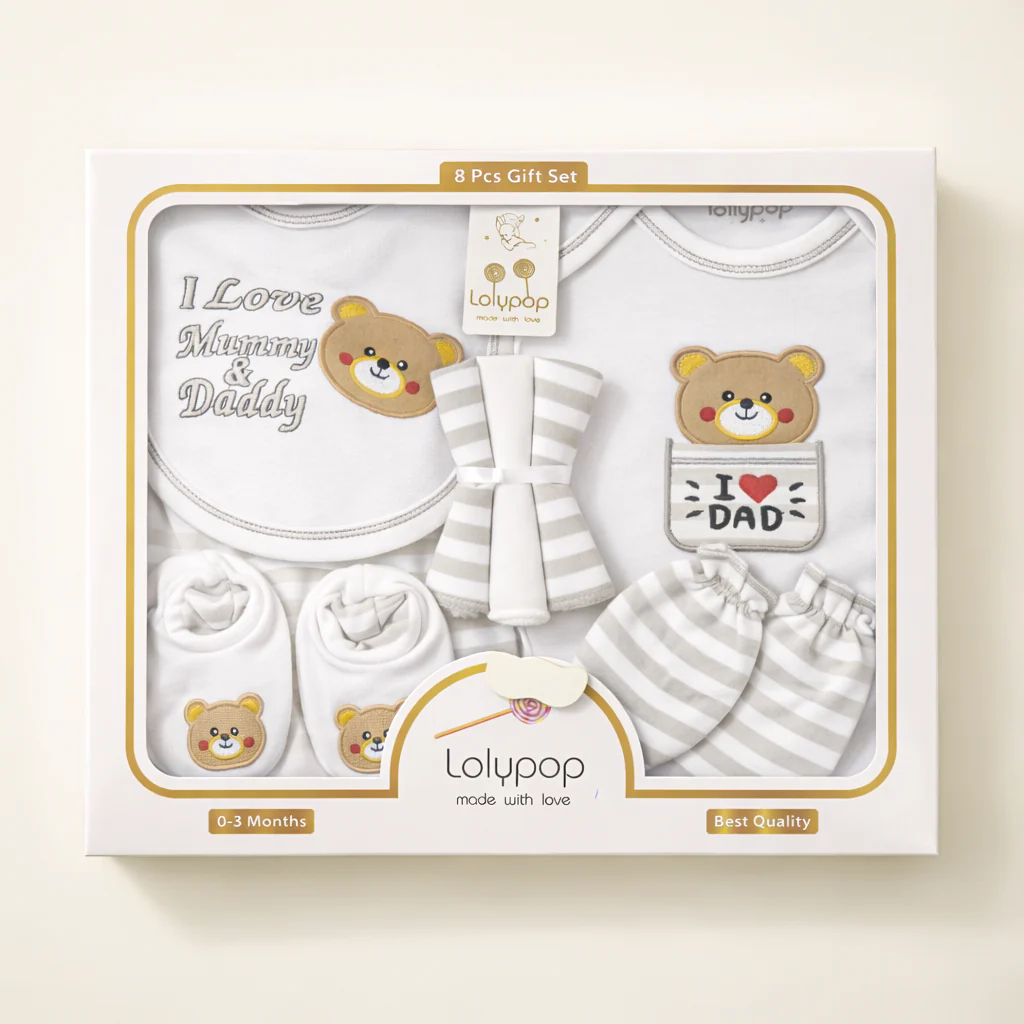 Newborn Baby 8Pcs Gift Set I Love Dad Grey & White - Sunshine