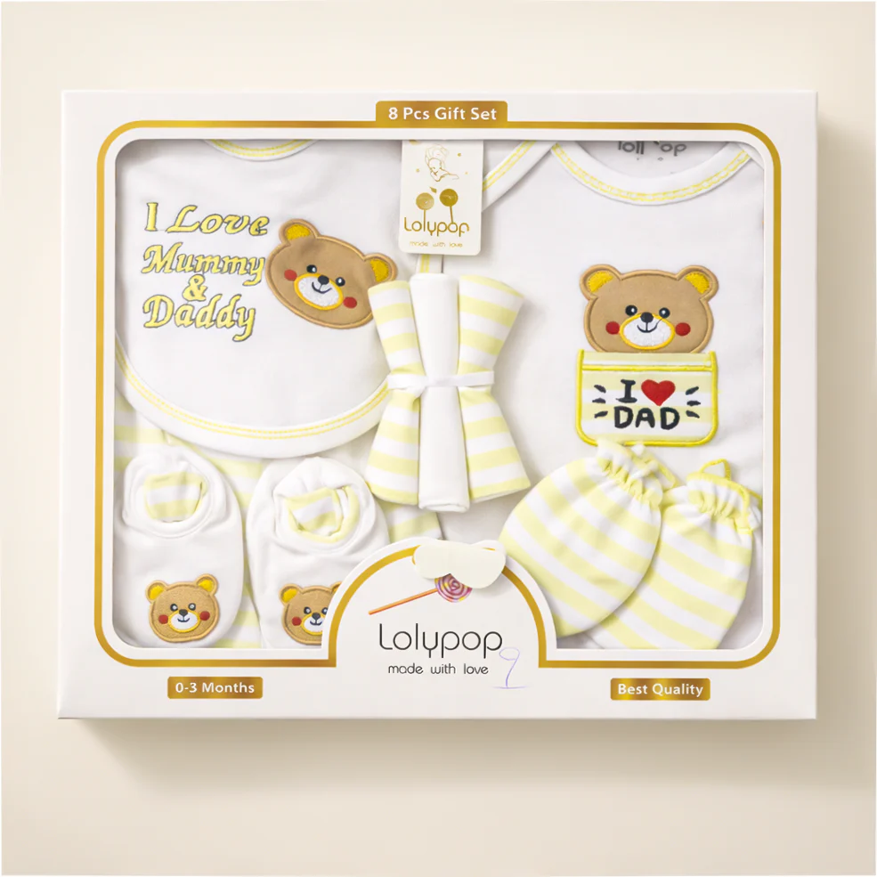 Newborn Baby 8Pcs Gift Set I Love Dad Yellow & White - Sunshine