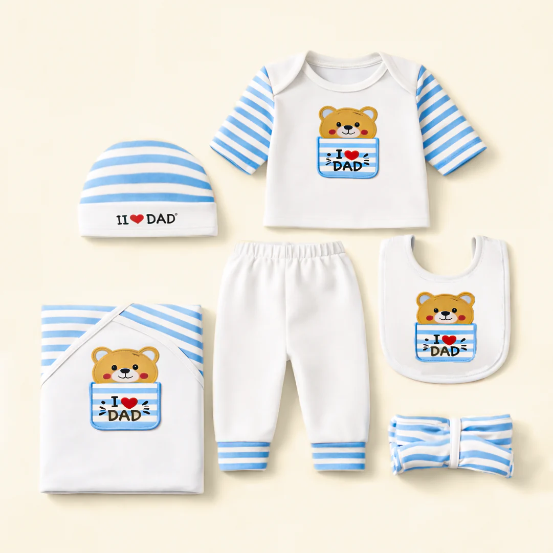 Newborn Baby 9Pcs Cotton Gift Set I Love Dad Blue - Sunshine