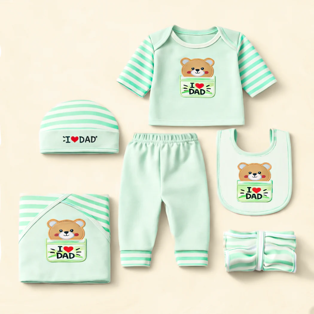 Newborn Baby 9Pcs Cotton Gift Set I Love Dad Green - Sunshine