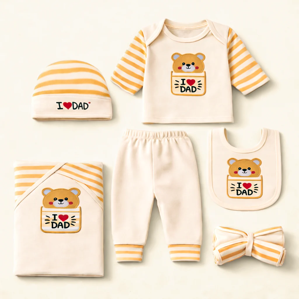 Newborn Baby 9Pcs Cotton Gift Set I Love Dad Orange - Sunshine