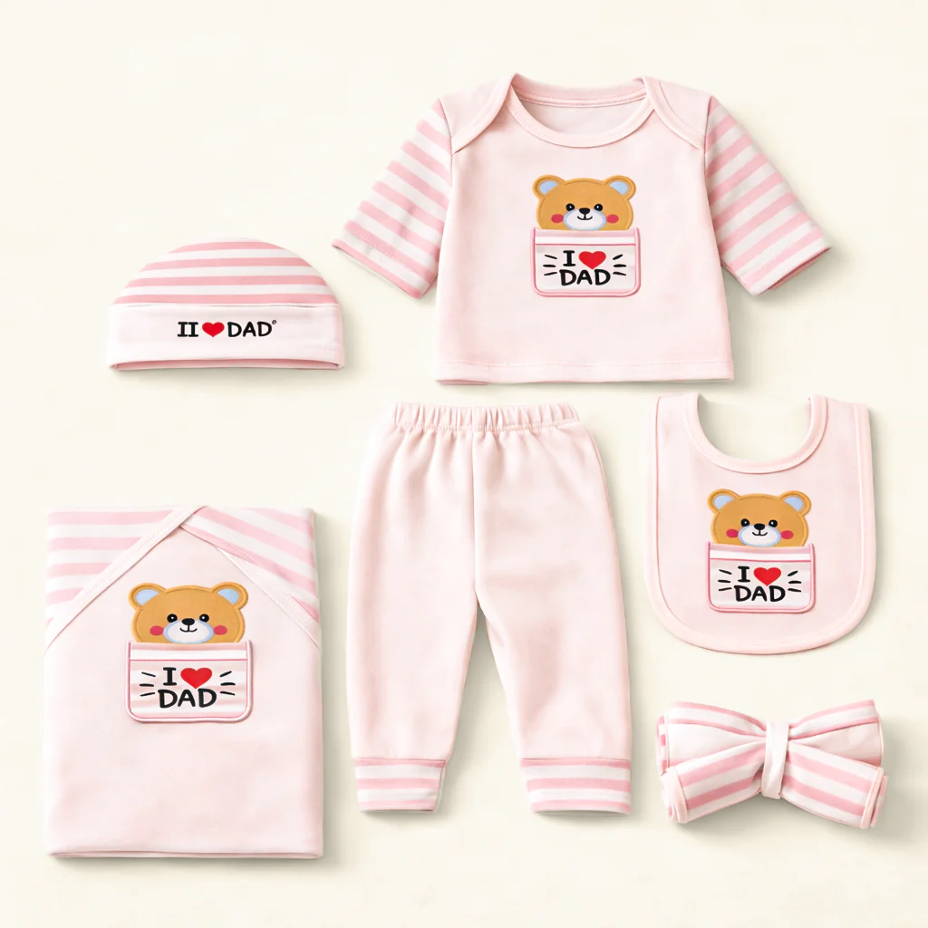 Newborn Baby 9Pcs Cotton Gift Set I Love Dad Pink - Sunshine