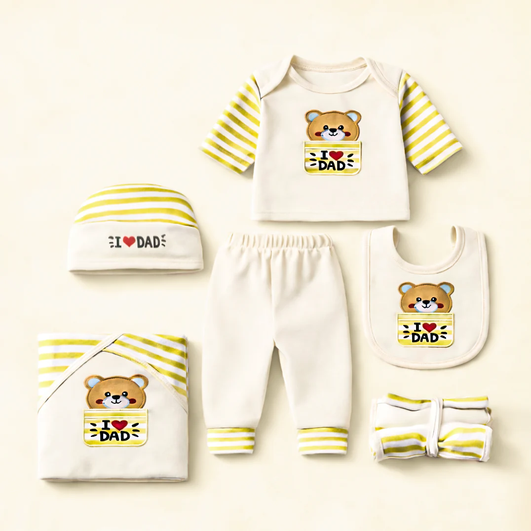 Newborn Baby 9Pcs Cotton Gift Set I Love Dad Yellow - Sunshine