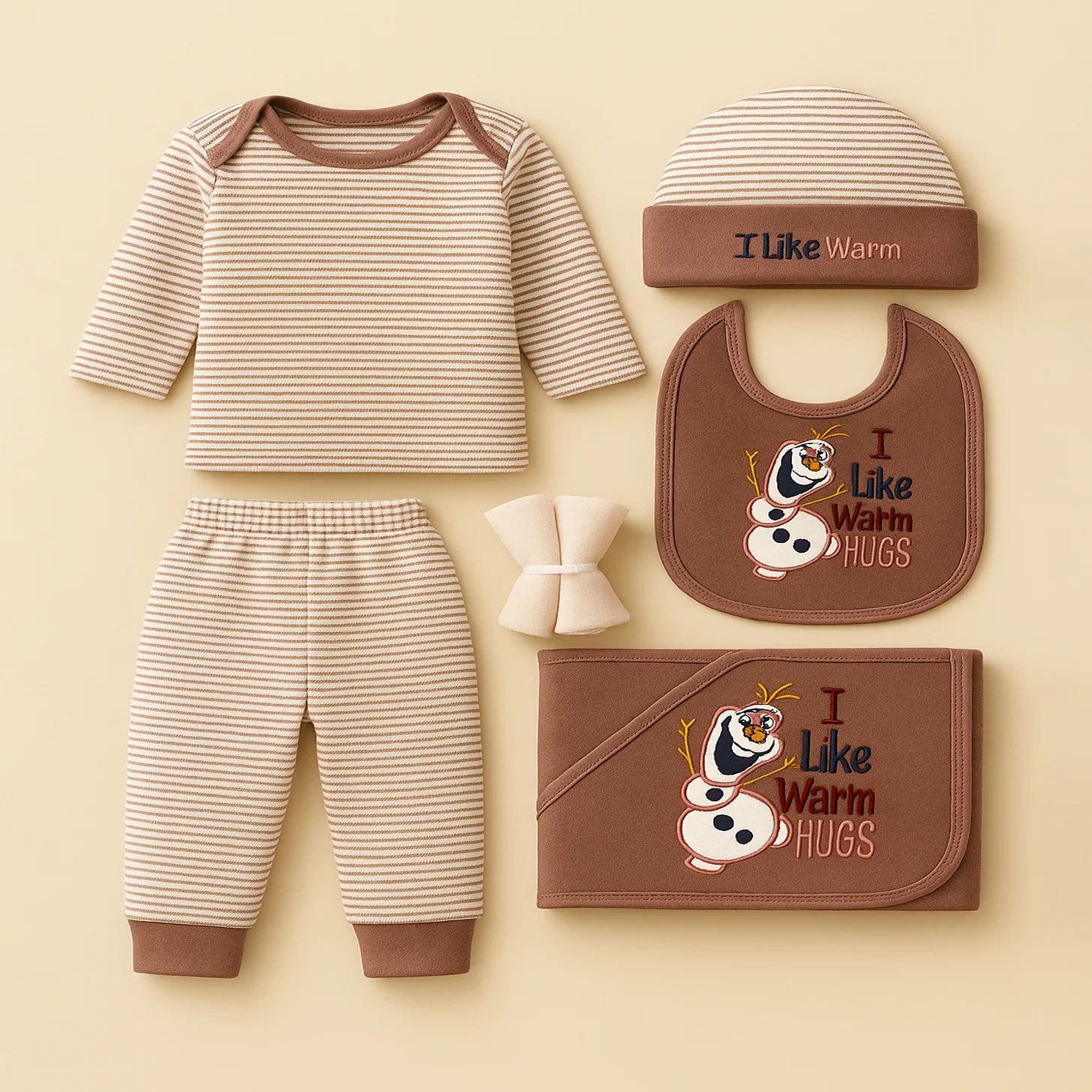 Newborn Baby 9Pcs Fleece Gift Set Warm Hugs Brown - Sunshine