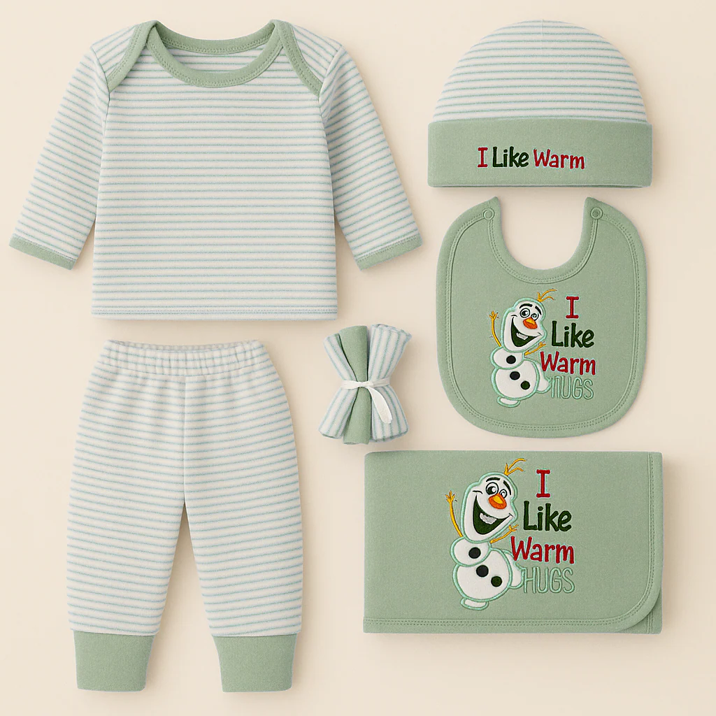 Newborn Baby 9Pcs Fleece Gift Set Warm Hugs Olive Green - Sunshine