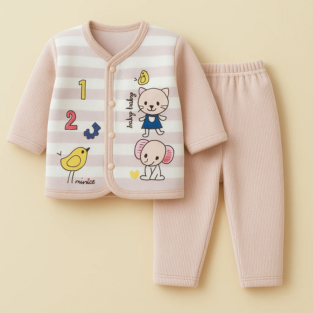 Newborn Baby Fleece Sleepsuit Stripes Cat Peach - Sunshine