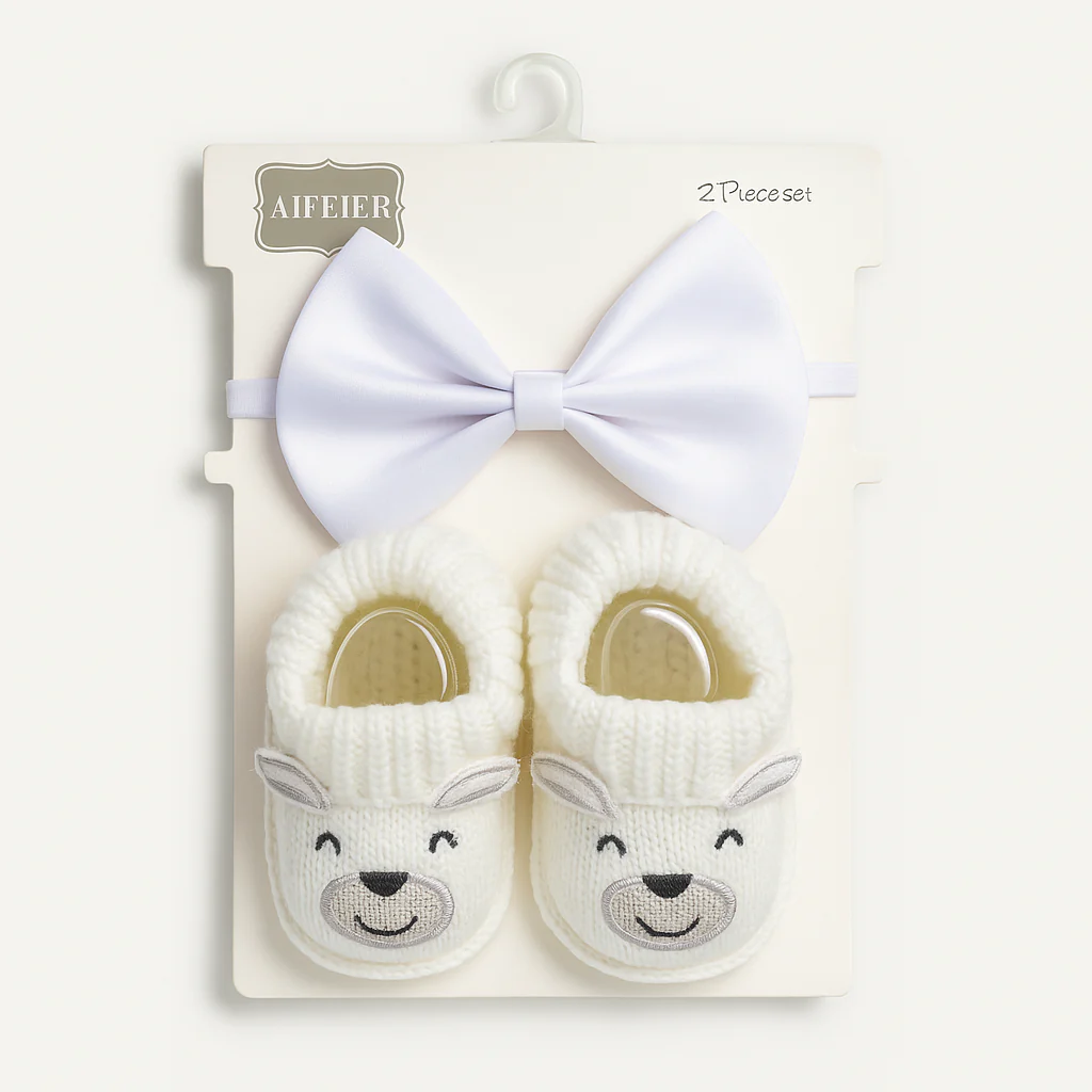 Newborn Baby Pack Of 2 Bow & Booties Set Bear White - Sunshine