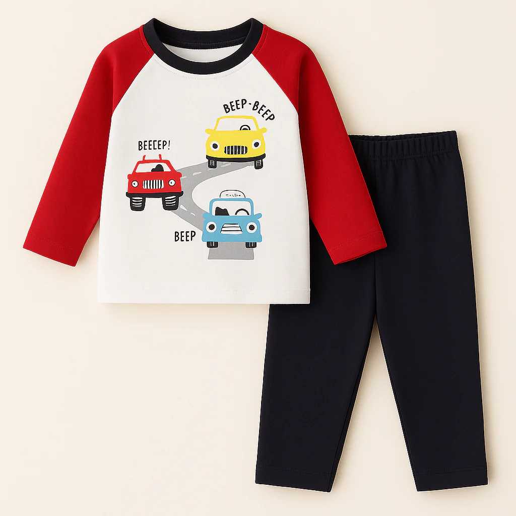 Pajama Set Beep Beep Red & White - Sunshine