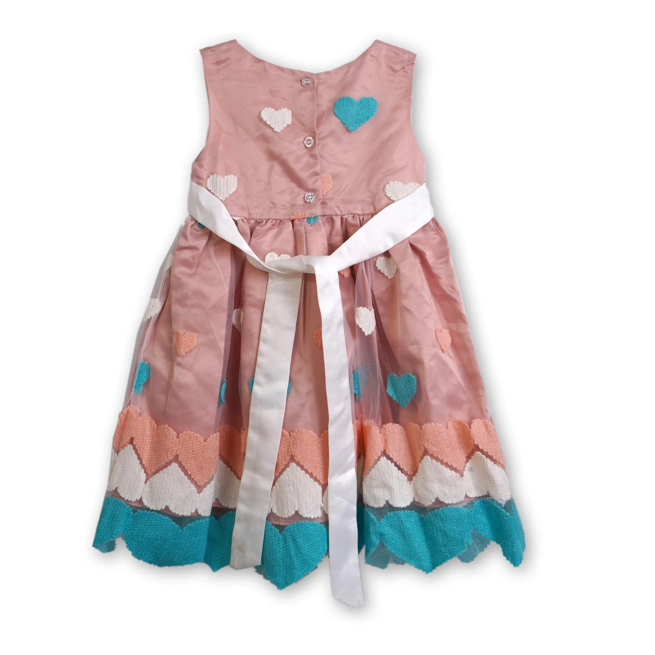 Premium Girls Frock Heart Peach - Sunshine - Image 3