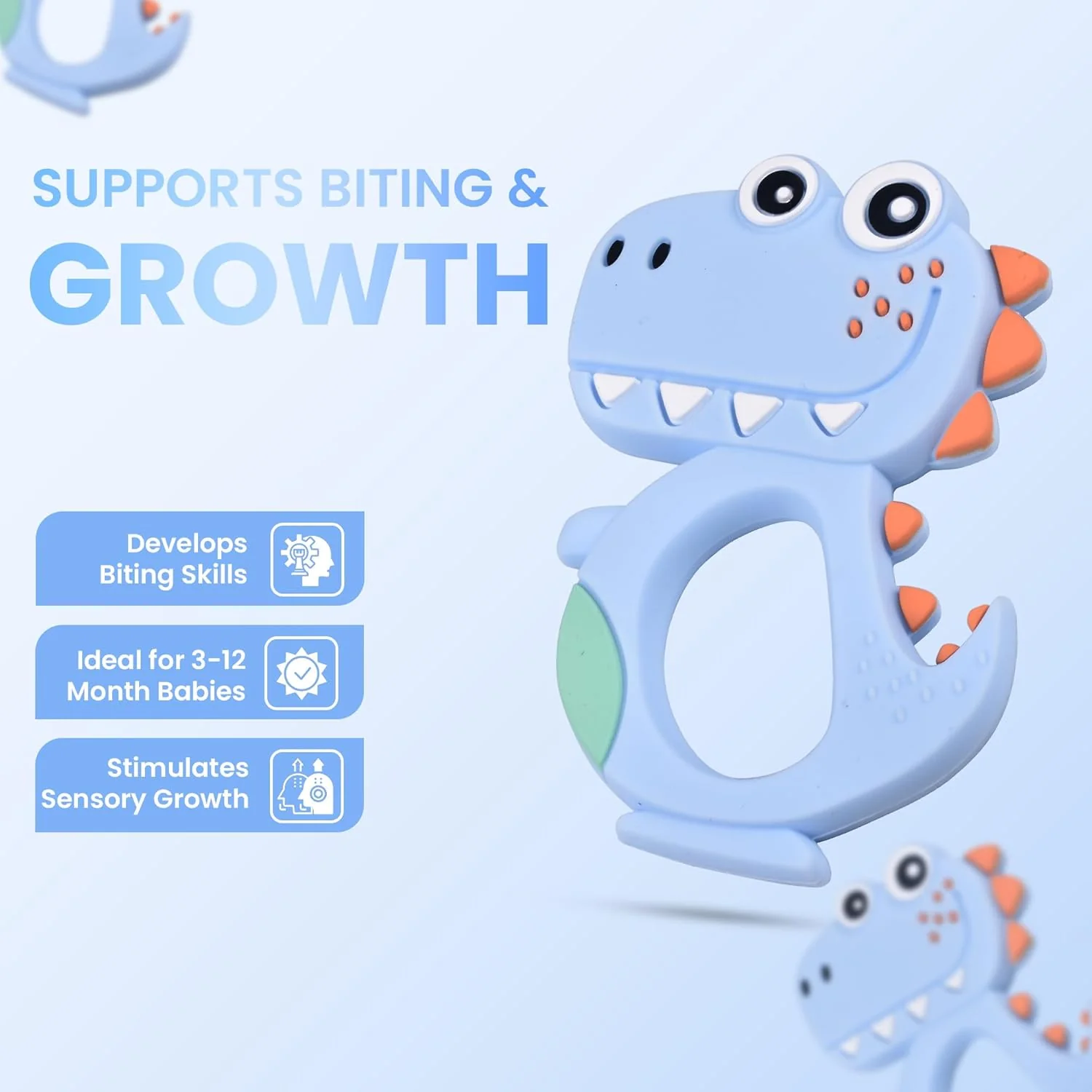 Silicon Baby Teether Dino Blue & Green - Sunshine - Image 2