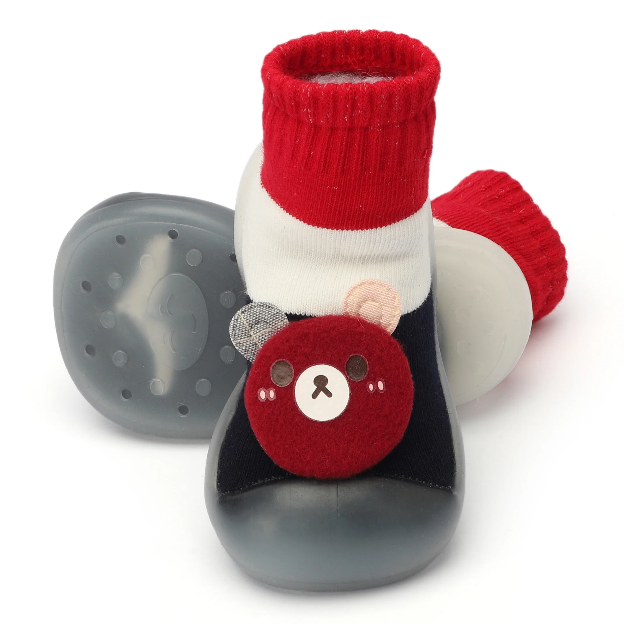 Skidders Baby Grip Shoes Bear Dark Red & Navy Blue(3-6 Months) - Image 2