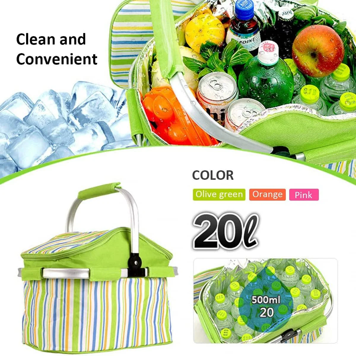 Steel Handle Storage Basket Stripes Green - Sunshine - Image 3