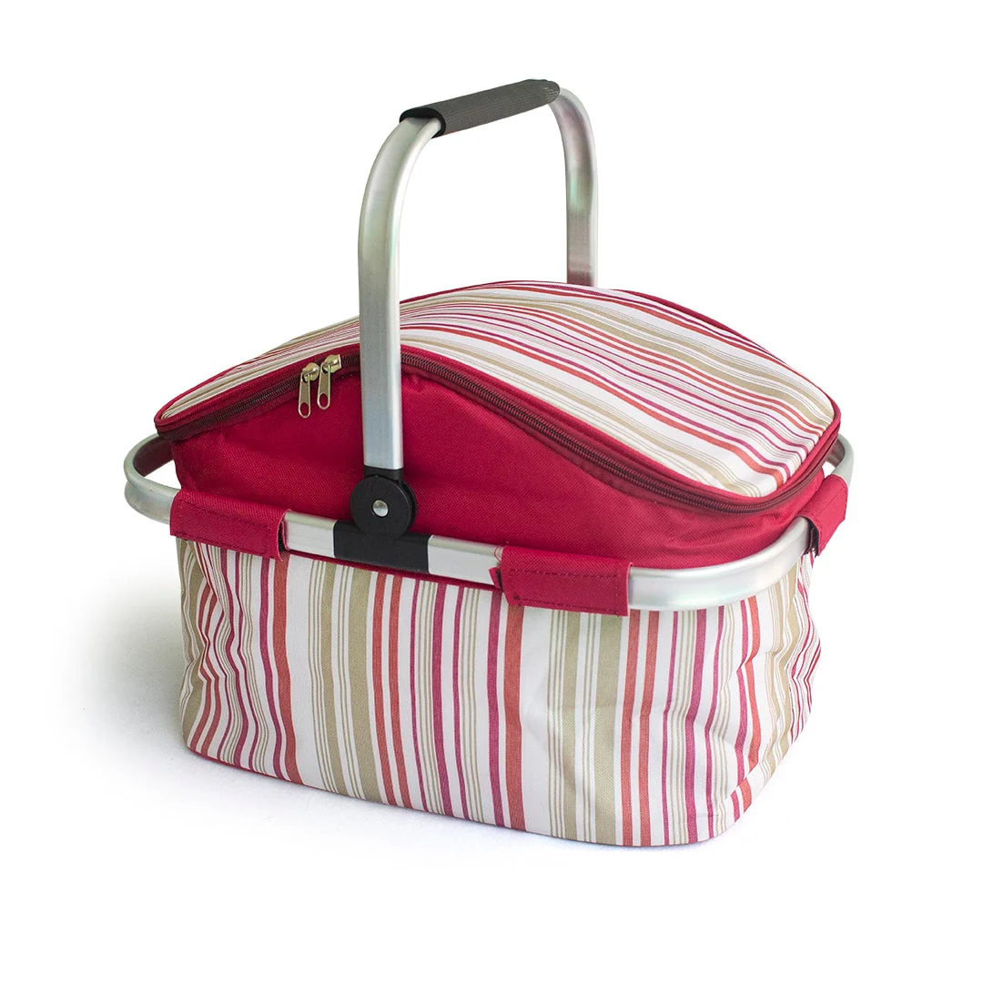 Steel Handle Storage Basket Stripes Maroon - Sunshine