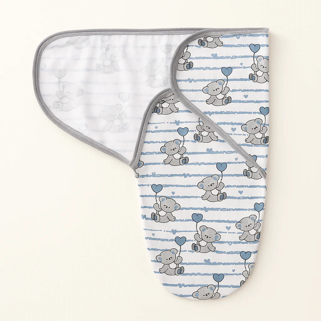 Baby Adjustable White Swaddle Blue Lines Bear - Sunshine - Image 2